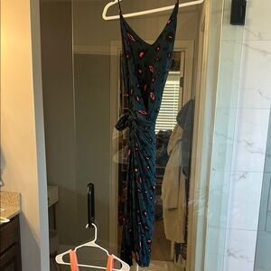 Green Pink wrap Midi Dress